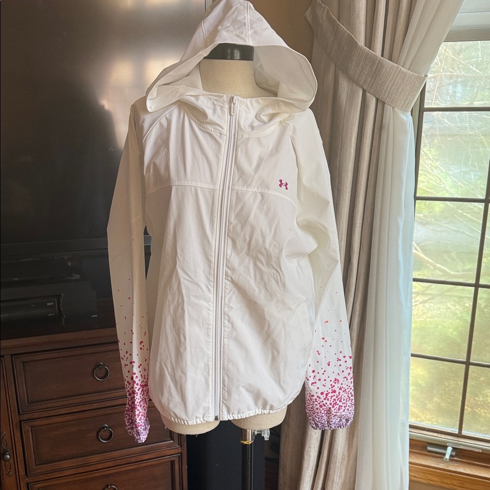 Under Armour Raincoat in White with Pink Accents